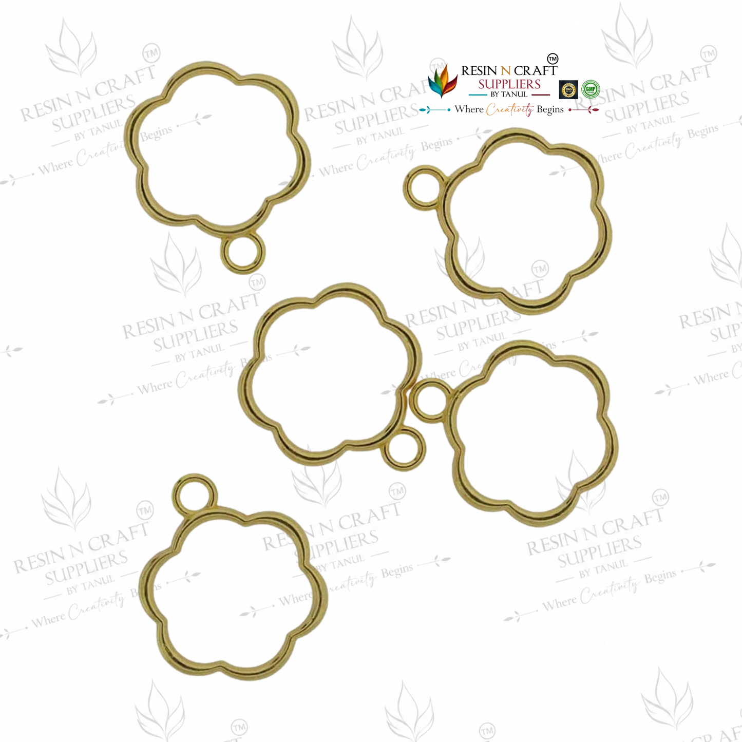 5 in 1 Gold Flower Open Bezel Set | Flower UV Resin Pendant Frame | Metal Jewellery Making Charm | 25.85 × 21.08 mm