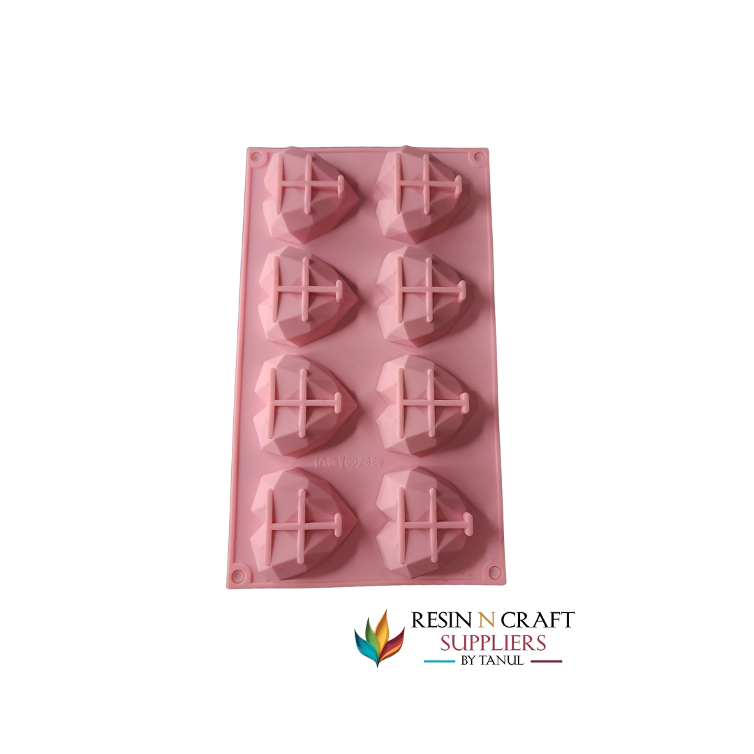 8-Cavity Geometric Diamond Heart Soap / Candle Silicone Mold