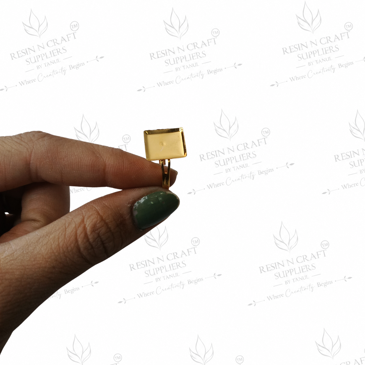 Gold Plated Square Adjustable Ring Base | 1 cm