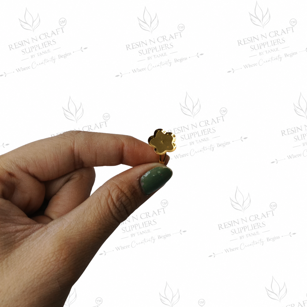 Gold Plated Flower Adjustable Ring Base | 1 cm