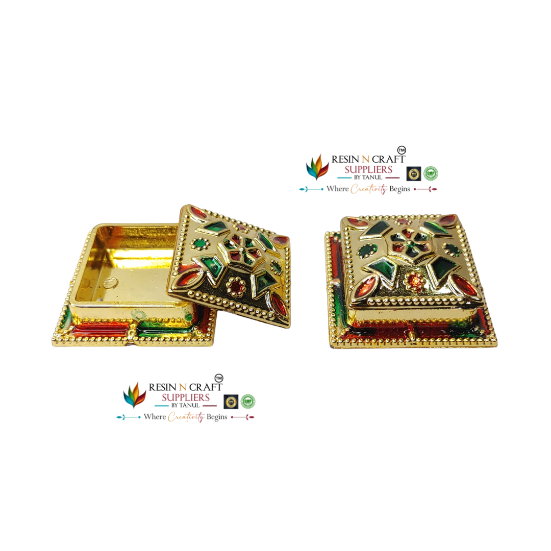 Square Big Katori / Kumkum Vati / Kum Kum Bowl / Decorative Bowl with Cap (Design 8)
