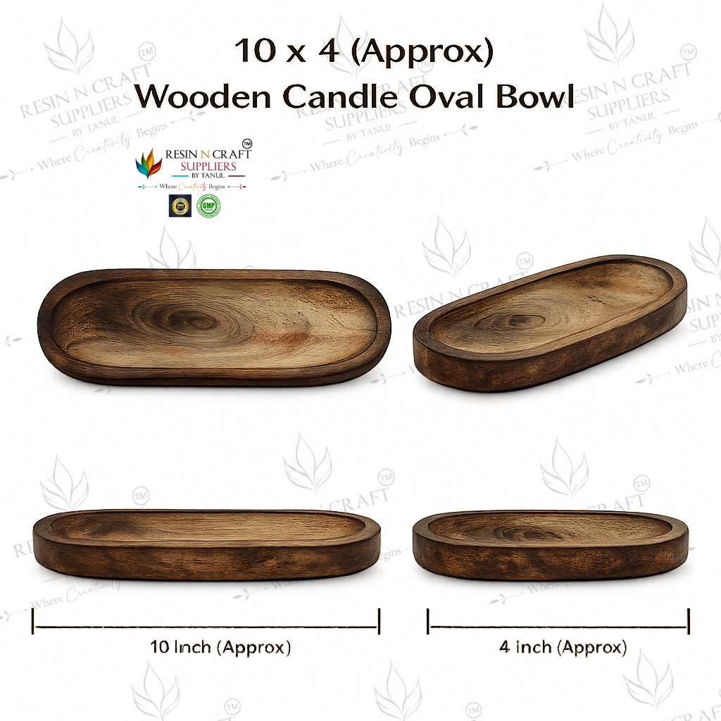 10 x 4 Inch Wooden Oval Candle Bowl | Natural Wooden Dough Bowl for Candle Making, Resin Art, Wax Filling & Home Décor