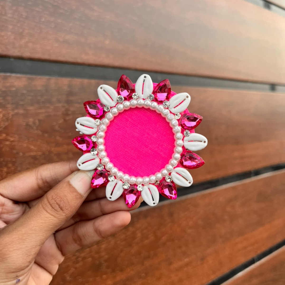 Pink Shell & Stone Floral Patch – Pearl & Rhinestone Embellishment for Toran, Bandhanwar & Resin Art