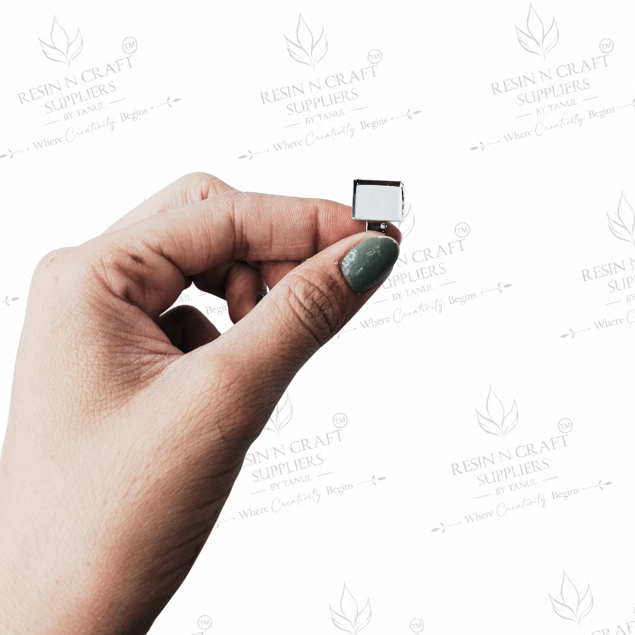 Silver Plated Square Adjustable Ring Base | 1 cm