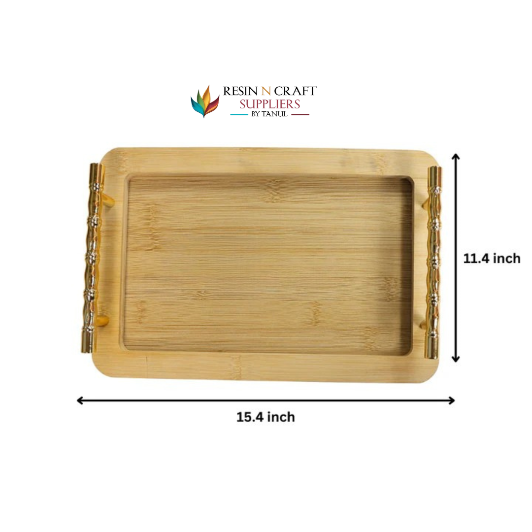 Rectangle Wooden Tray With Golden Branch Handles (Design 1)