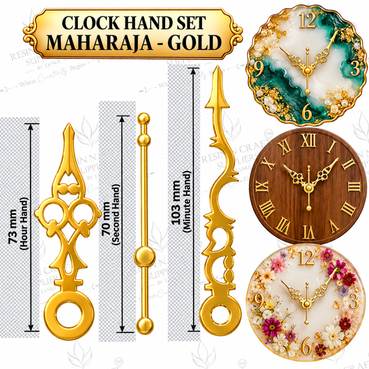 Clock Hand Set Maharaja - Gold | Decorative Gold Clock Hands for Wall Clock Making