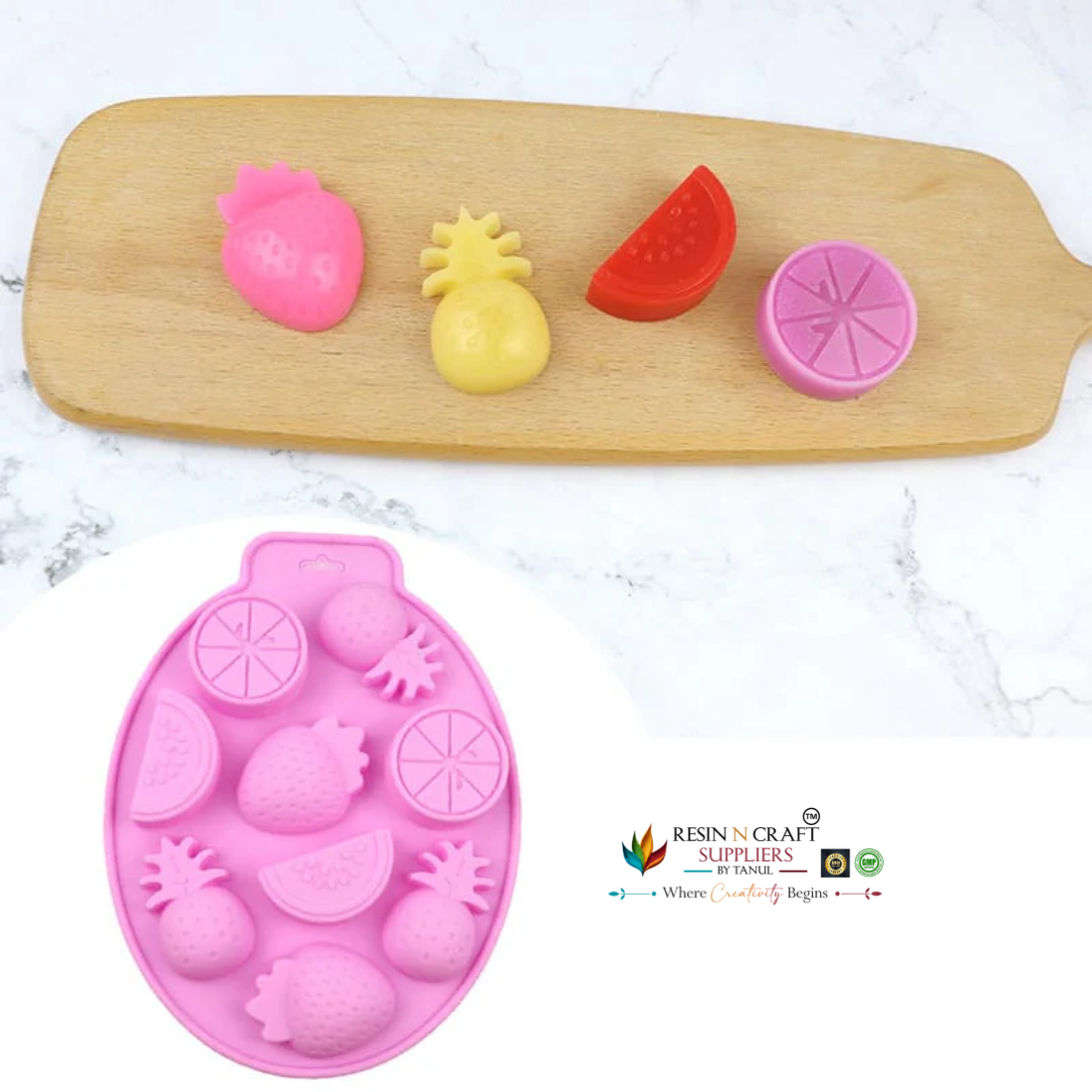 8 Cavity Mixed Fruits Pineapple Strawberry & Watermelon Mould for DIY Concrete Art, Resin Crafts, Soap Making & Cake Making Silicone Mould (RSM1428M)