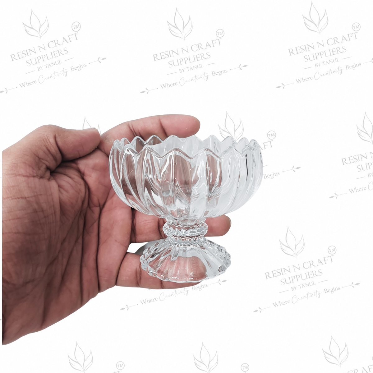 Premium Lotus Petal Glass Candle Bowl with Footed Base | Dessert, Smoothie & Wine Candle Container | Resin Art & Hamper Décor