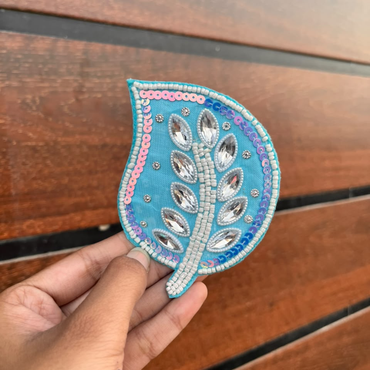Blue Leaf Beaded Patch β Decorative Leaf Patch for Toran, Bandhanwar & Resin Art