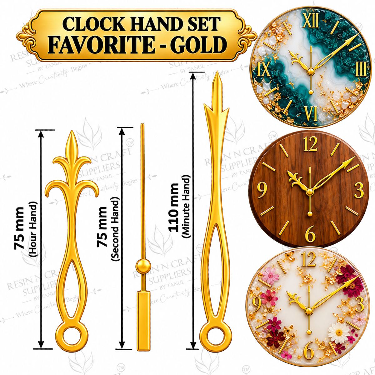 Clock Hand Set Favorite - Gold | Decorative Gold Clock Hands for Wall Clock Making