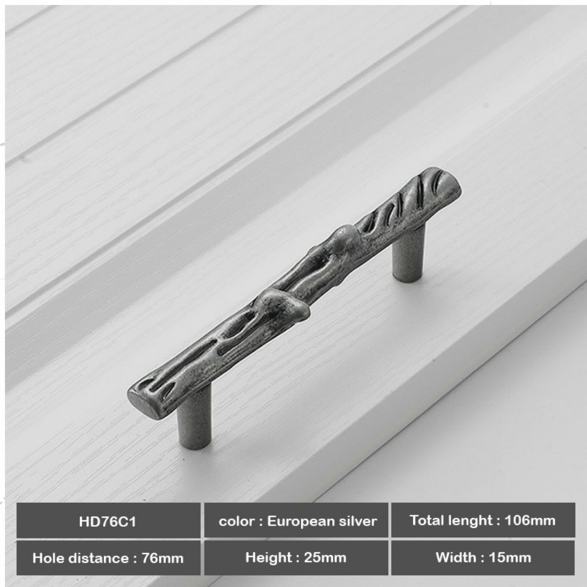 European Silver Cabinet Handle (pair of 2 pc ) 76mm Hole Distance – Antique Decorative Furniture Pull | RHD76C1