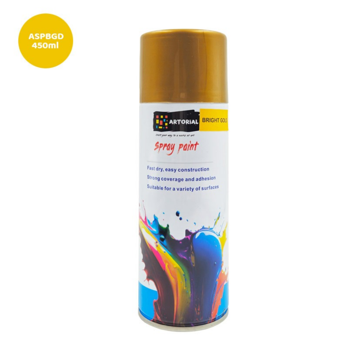 Artorial Bright Gold Spray Paint 450ml | Metallic Gold Paint for MDF, Craft & Decoration