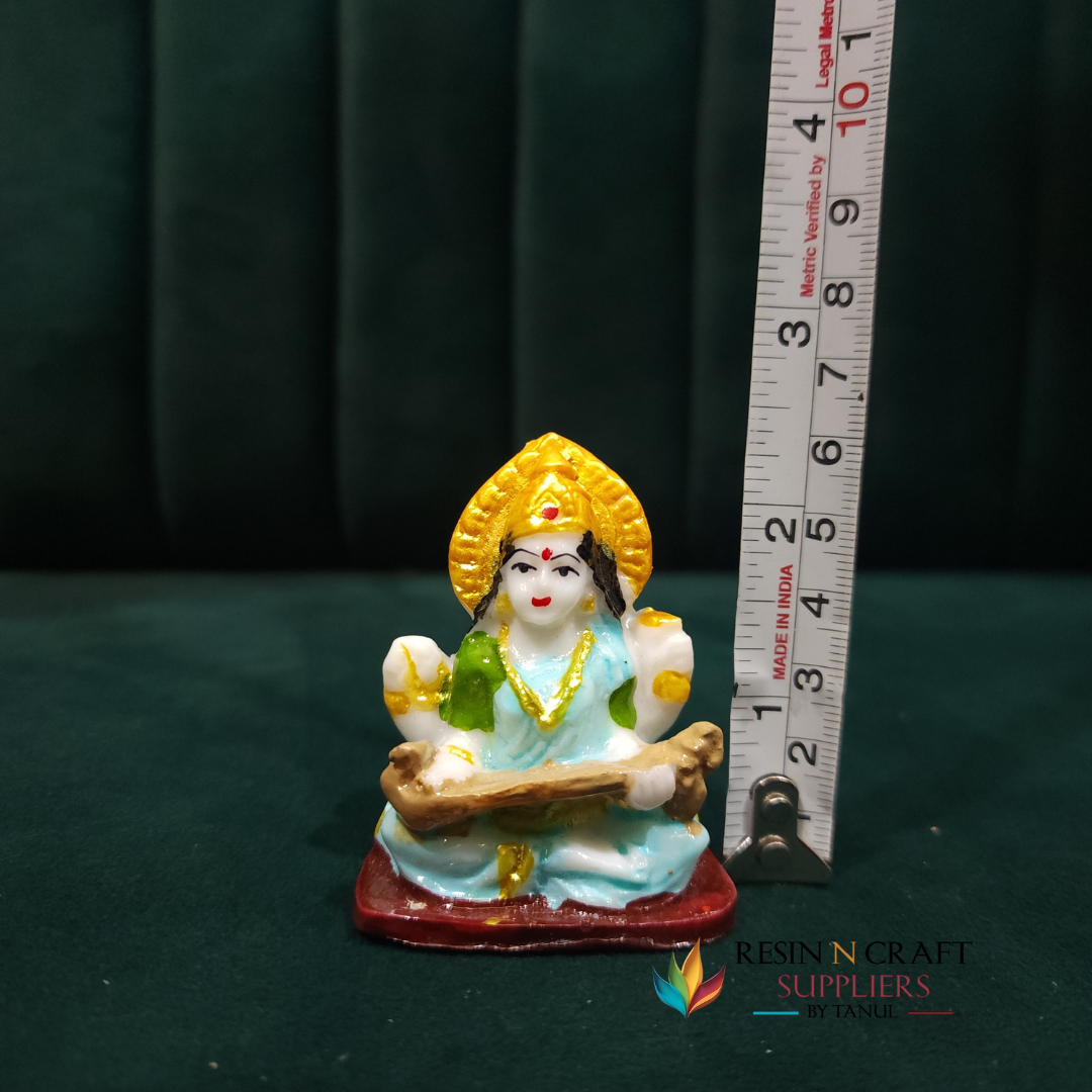 Miniature Goddess Saraswati Idol Playing Veena