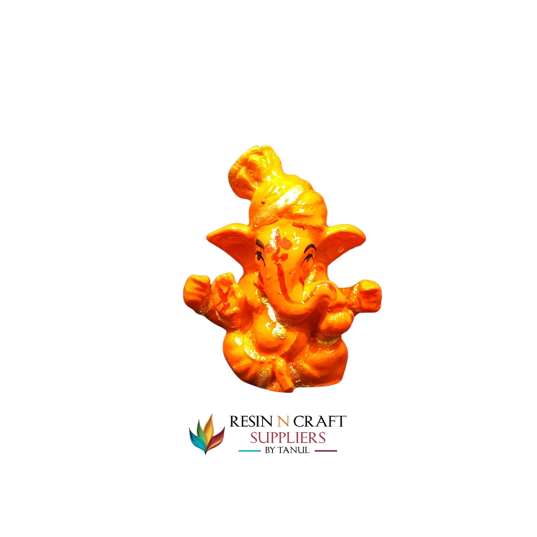 Miniature Orange Lord Ganesha Idol (Seated)