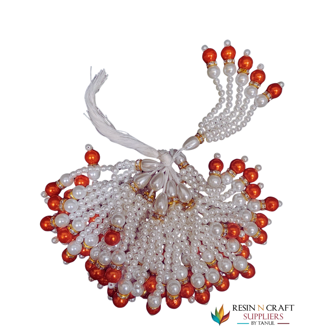 Saffron Orange & Pearl Decorative Latkans / Moti Tassels