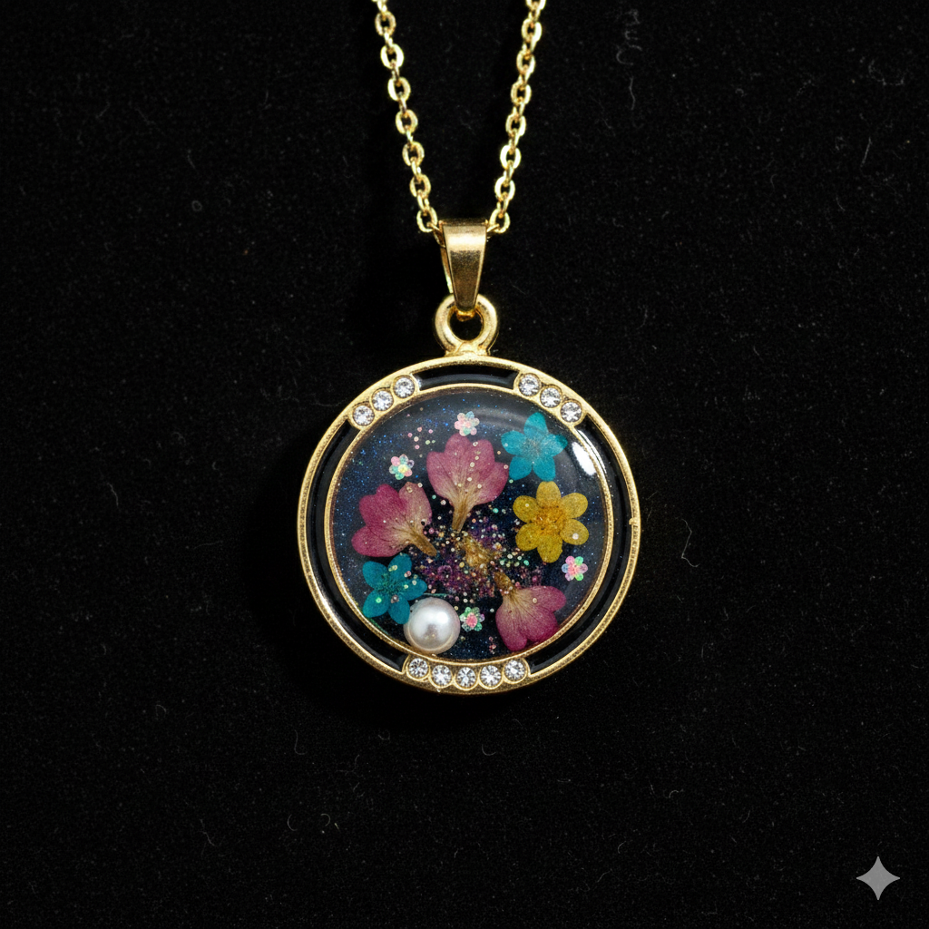 5Pcs Round Shape Charm Bezels With Black Enamel. (RBZ308) (GOLD)