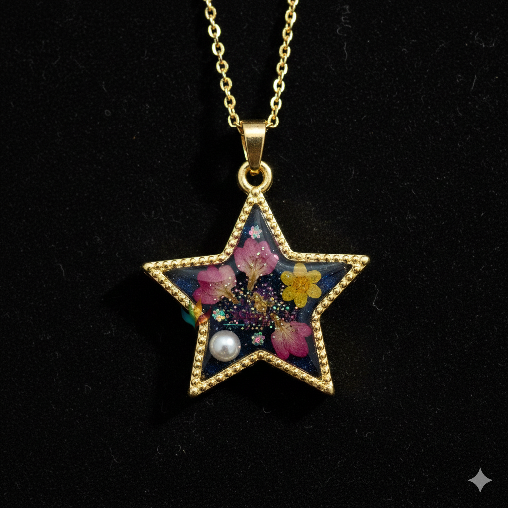 5Pcs Star Shape Charm Bezels With Black Enamel (RBZ311) (GOLD)