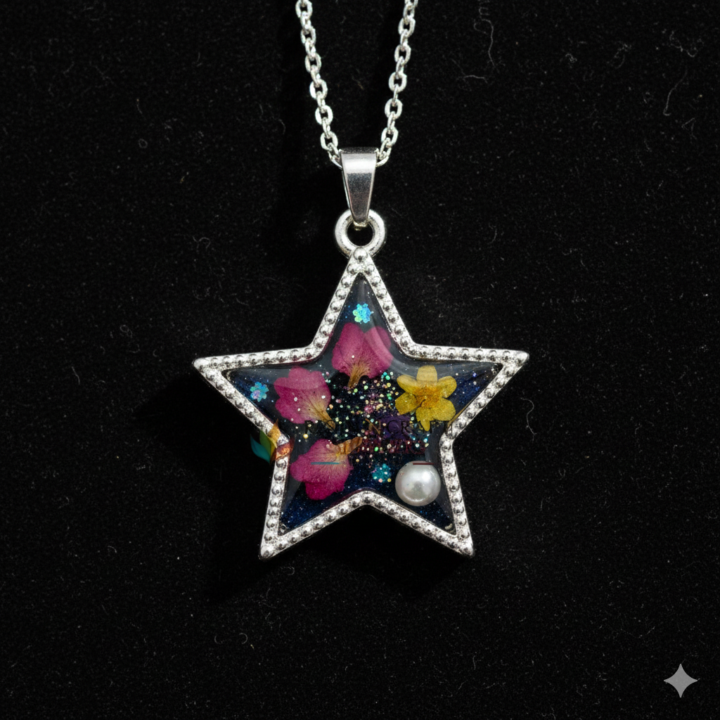 5Pcs Star Shape Charm Bezels With Black Enamel (RBZ312) (SILVER)