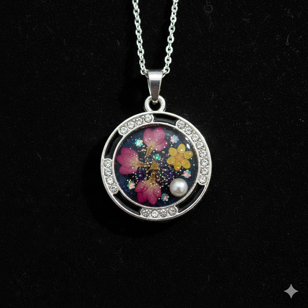 5Pcs Round Shape Charm Bezels With Black Enamel. (RBZ309) (SILVER)