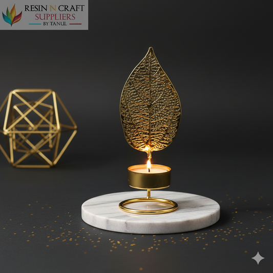 Golden Vein Leaf T-light Stand Holder (Metal)