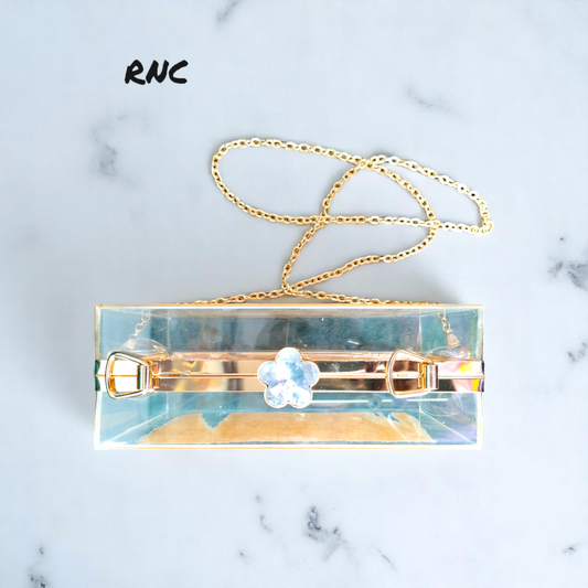 Golden Acrylic Clutch Bag For Resin (Imported Quality) With Diamond Cap.