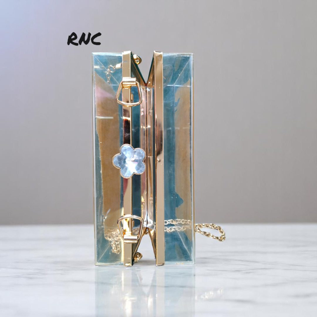 Golden Acrylic Clutch Bag For Resin (Imported Quality) With Diamond Cap.