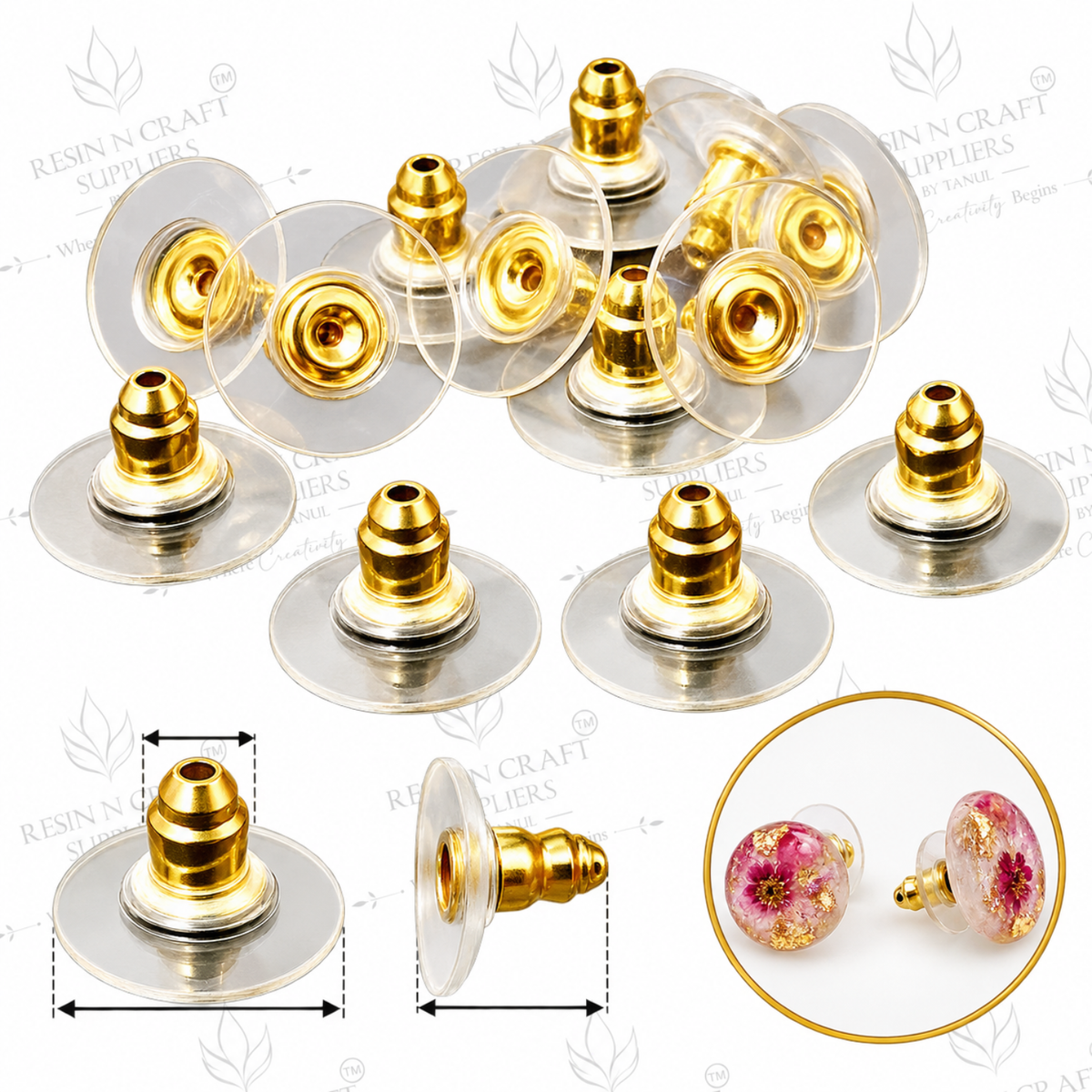 Earring Making Stud Base with Back – Jewellery Making Supplies for Resin Earrings (10 pcs)