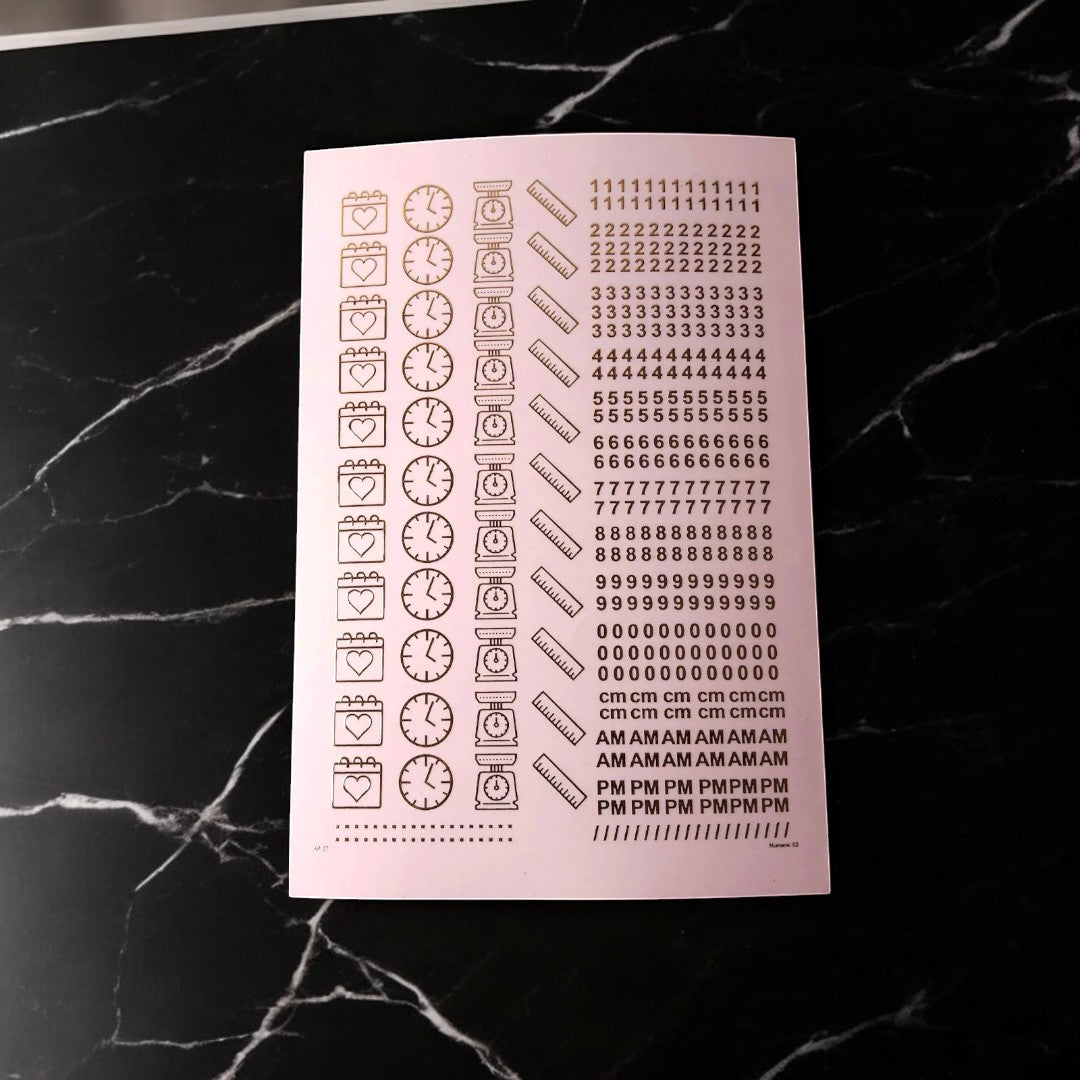 A5 Baby Details Embossed Sticker Sheet.