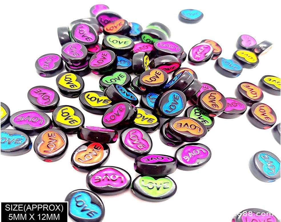 183012 OVAL WITH LOVE TEXT BEADS(BLK+COL HIGHLIGHT BLK)