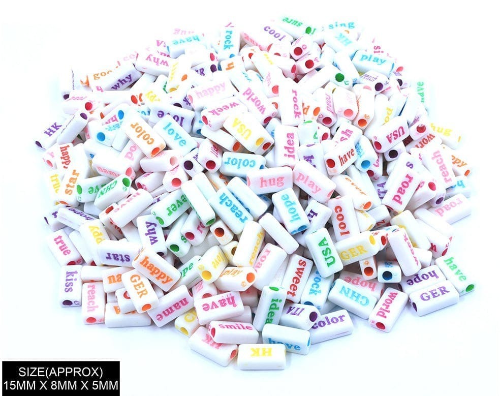 183037 RECTANGLE WORDS BEADS (WT+COL)