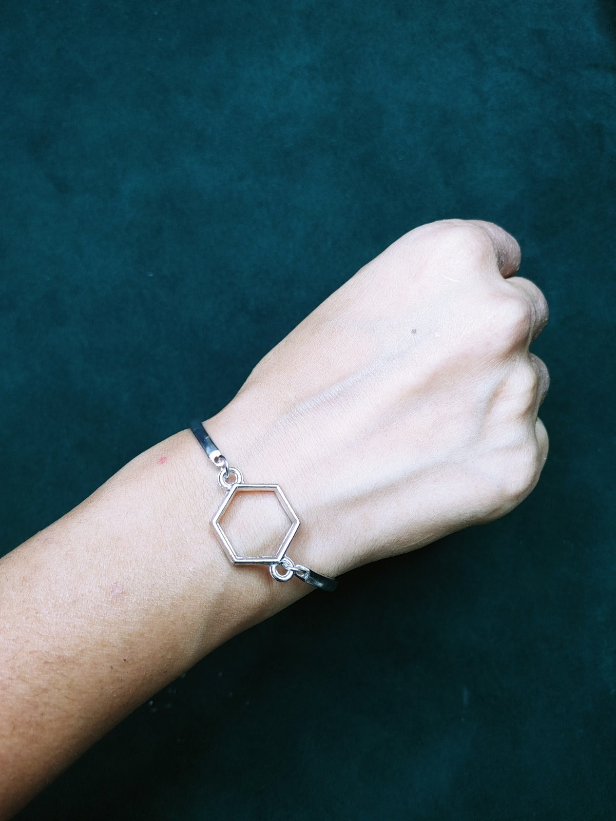 Silver Bracelet with Hexagon Bezel