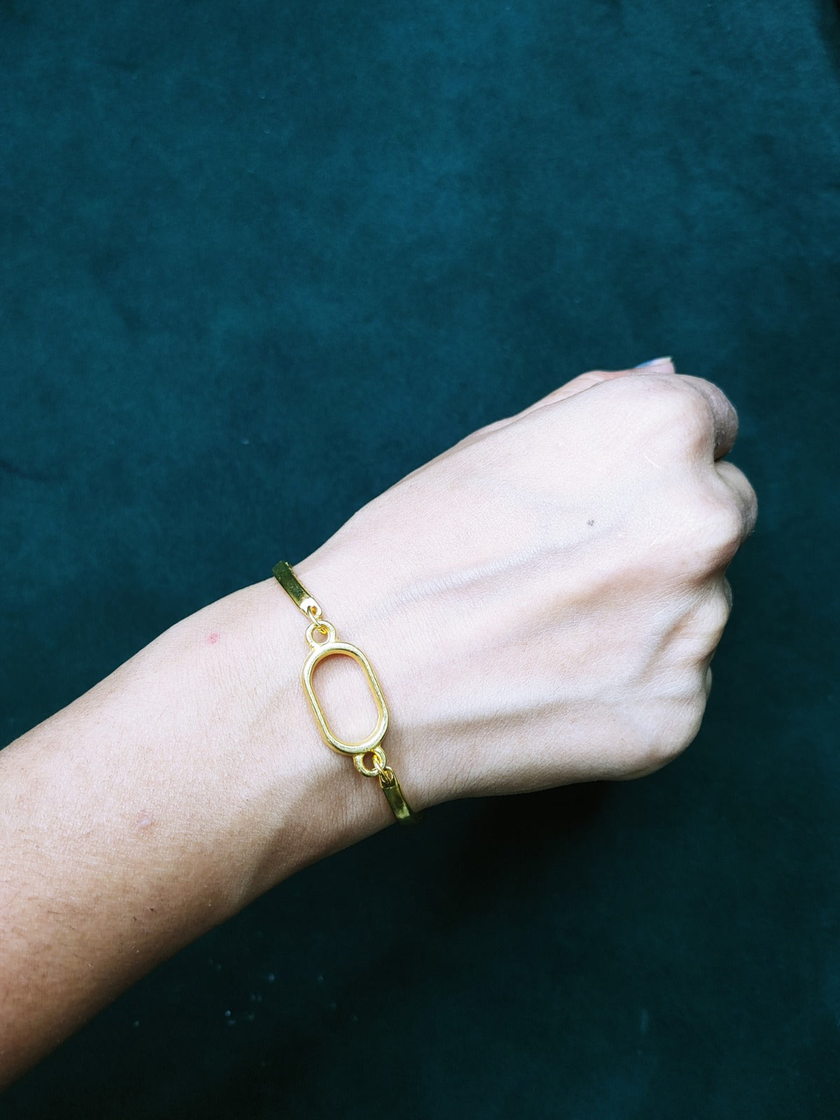 Gold Bracelet with Small Oval Bezel