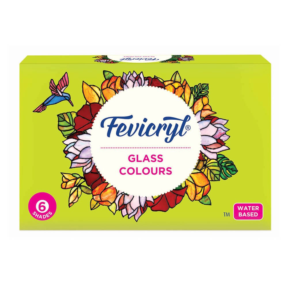 PL003 Fevicryl Glass Colours-75ml 6 Colour X 10ml & 1 Black Outlinerof 15ml