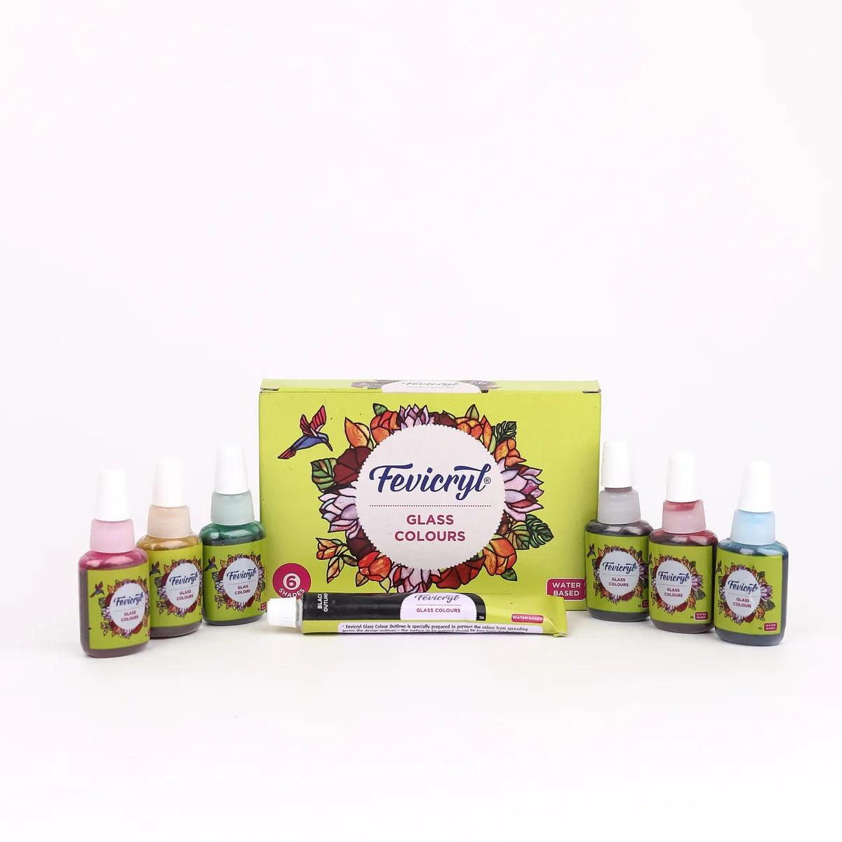 PL003 Fevicryl Glass Colours-75ml 6 Colour X 10ml & 1 Black Outlinerof 15ml