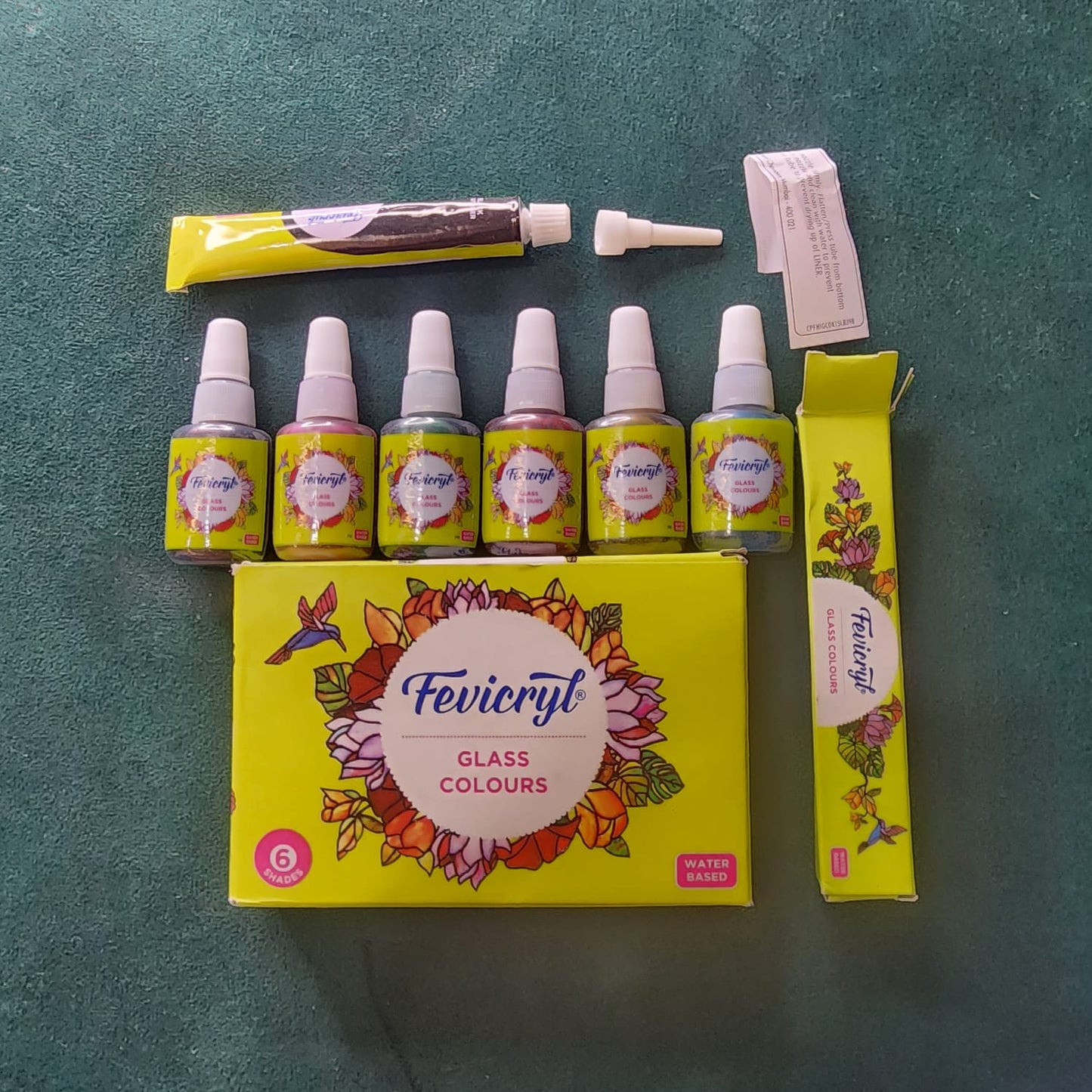 PL003 Fevicryl Glass Colours-75ml 6 Colour X 10ml & 1 Black Outlinerof 15ml