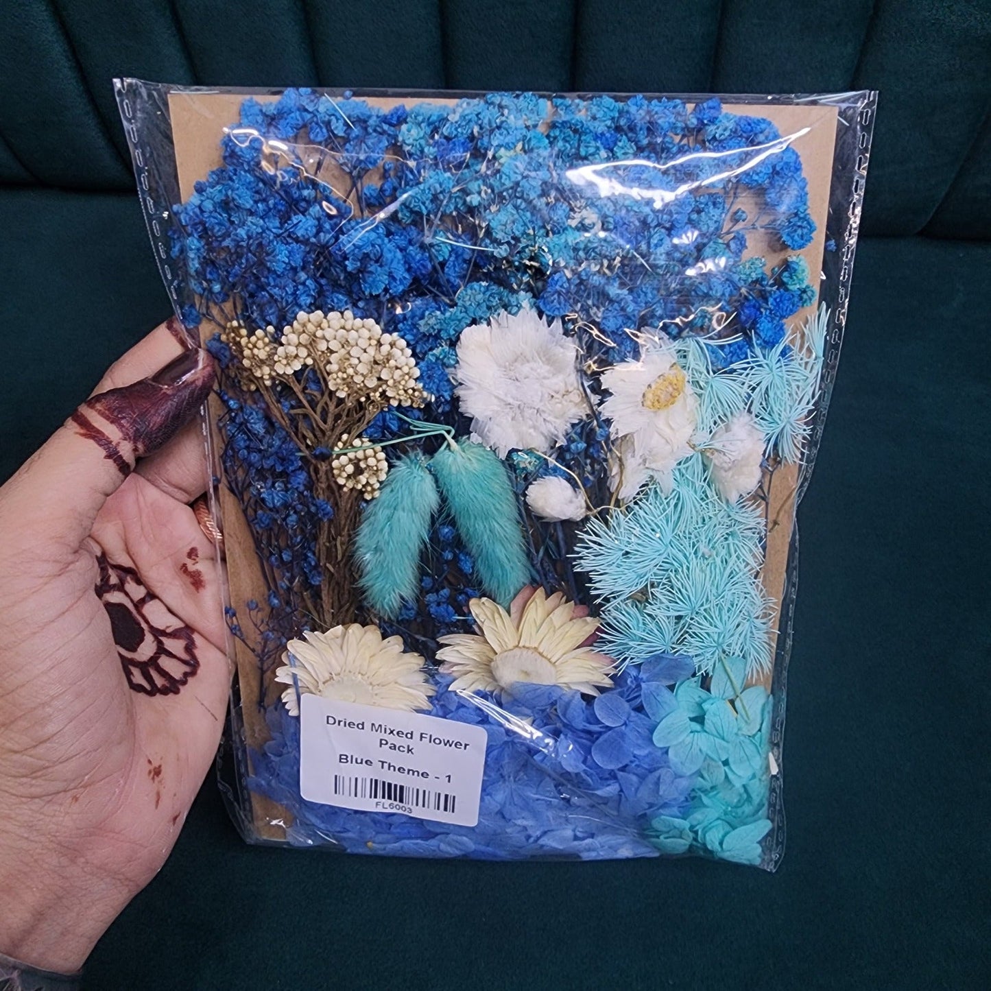 Dry Flower Sheet Card Packing β Blue Theme (FL6003)
