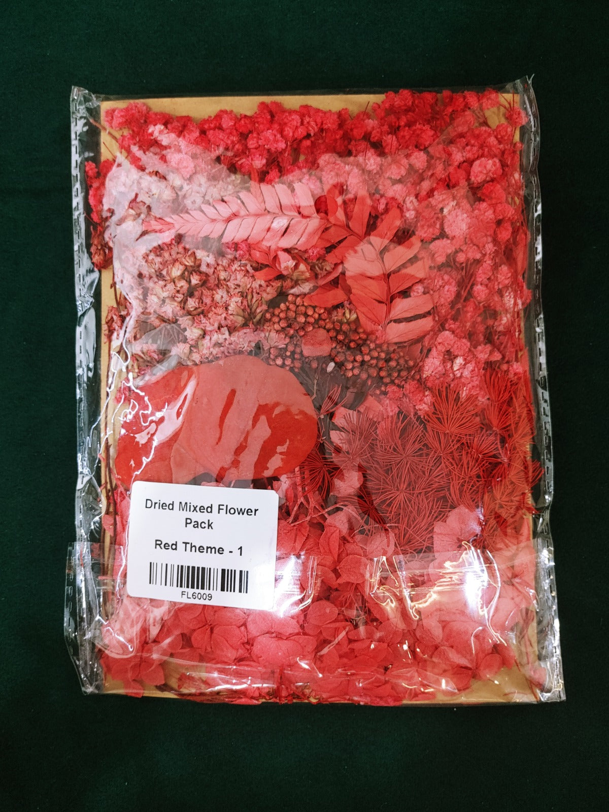 Dry Flower Sheet Card Packing – Red Theme (FL6009)