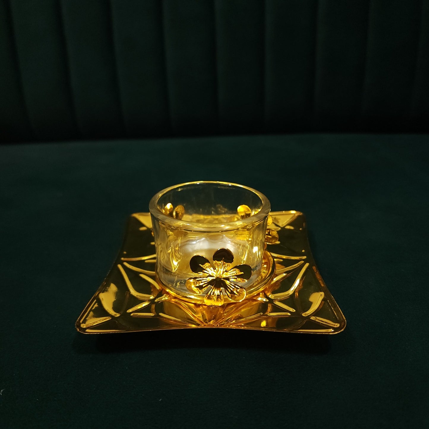 Regal Radiance Square Diya Holder (With Jar) (Metal)