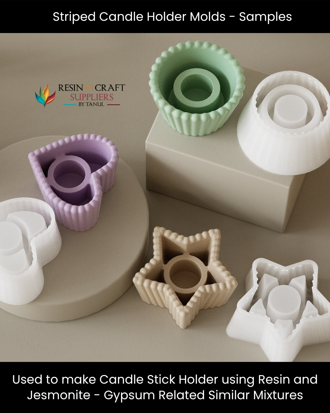 Striped Heart Candle Holder Silicone Mold