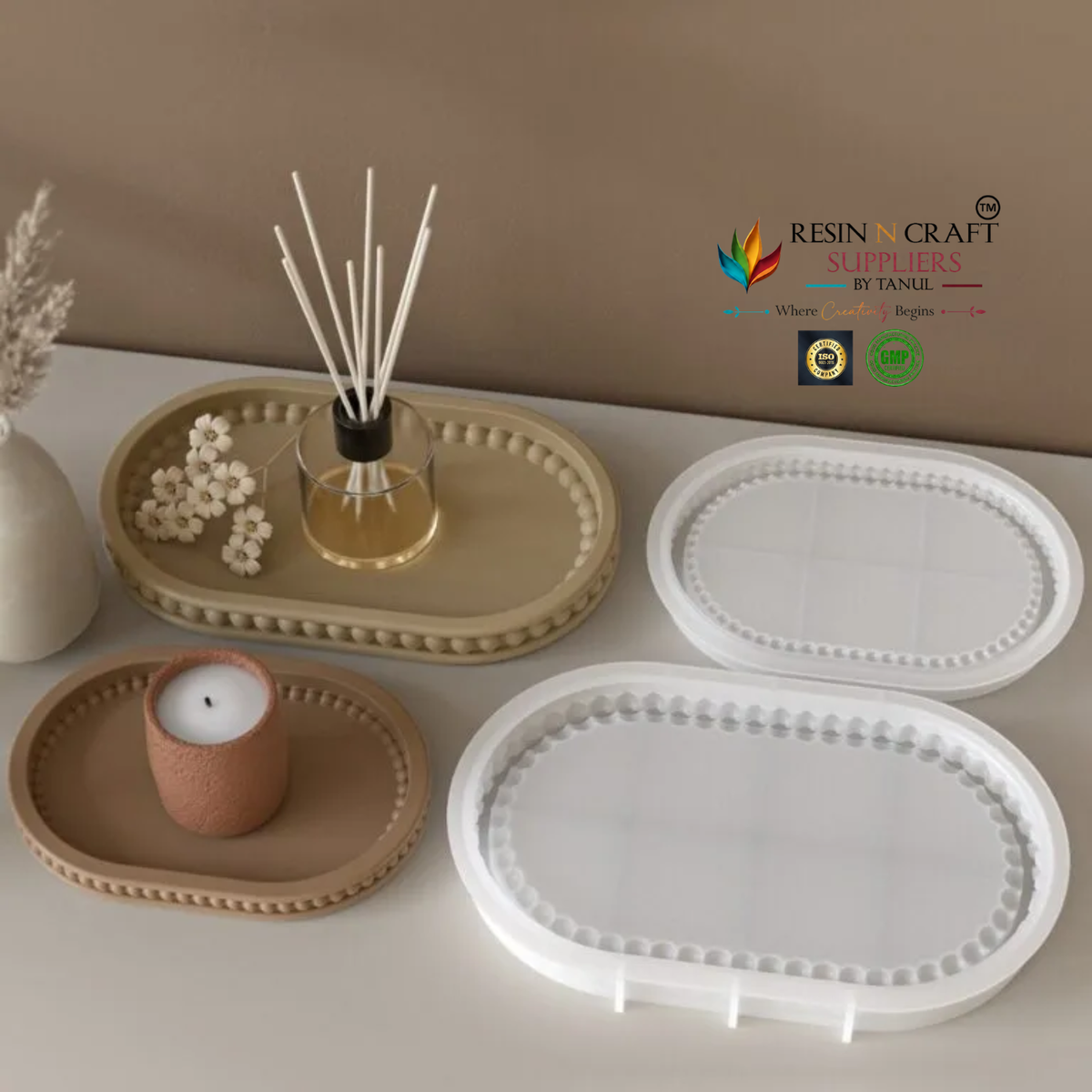 Small Oval Tray with Beaded Border Silicone Mould – RRM0368M