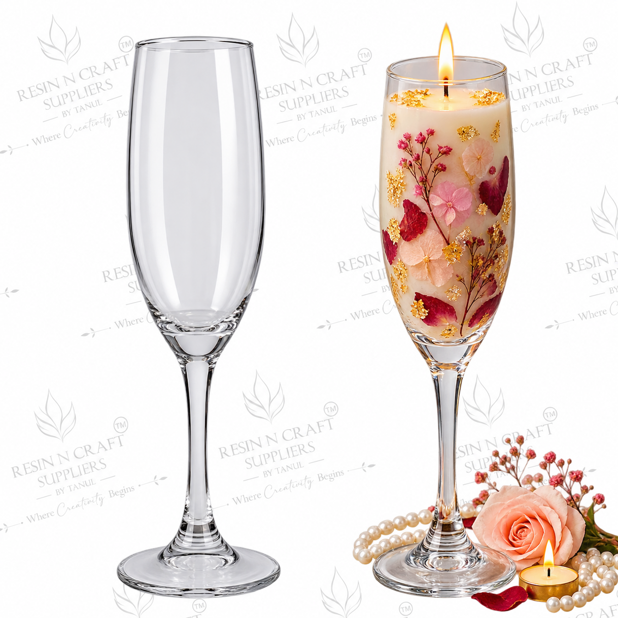 190 ML Champagne Flute Glass Candle Jar | Premium Wine Glass Candle Container for Smoothie Candles, Hampers, Resin Art & Home Use