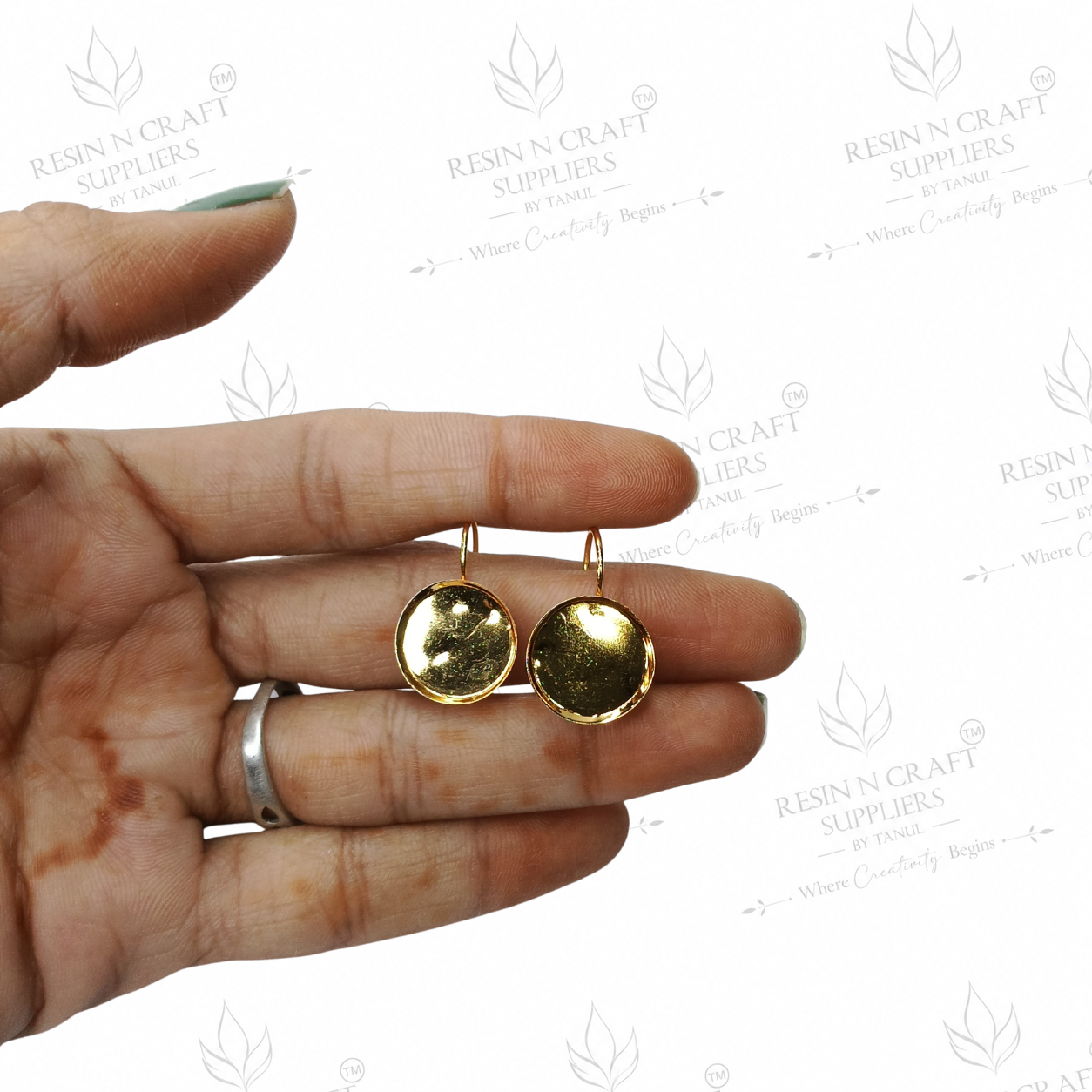 Gold Plated Round Earring Tops with Hanging Loop & Secure Lock | 1 cm