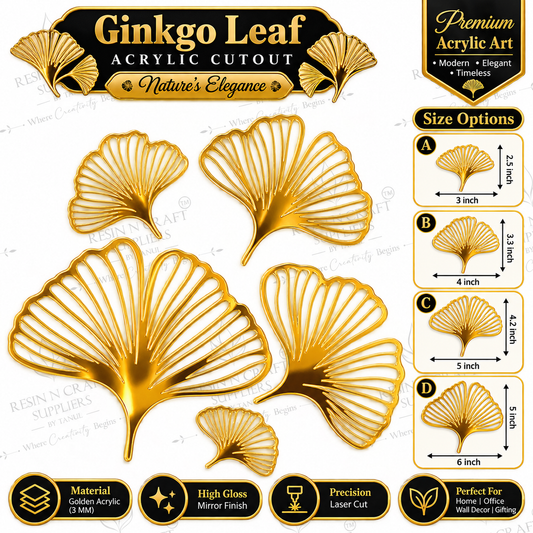 Ginkgo Leaf Gold Acrylic Cutout – Premium Nature-Inspired Décor