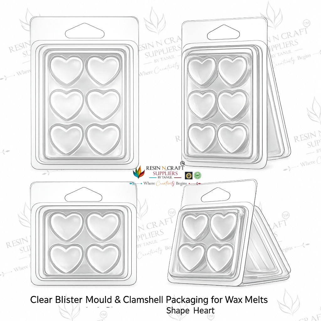 Heart Wax Melt Clamshell Packaging | Clear Blister Mould for Wax Melts | 6 Cavity Heart Shape Transparent PET Clamshell | 10 Pieces Pack