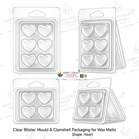 Heart Wax Melt Clamshell Packaging | Clear Blister Mould for Wax Melts | 6 Cavity Heart Shape Transparent PET Clamshell | 10 Pieces Pack