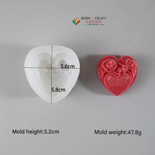 3D Rose & Love In Heart Soap & Candle Handmade Mould