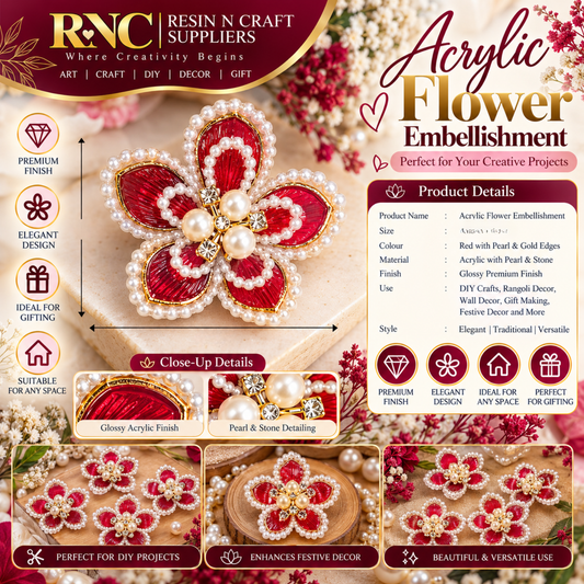 Big Designer Acrylic Flower Embellishment – Premium Decorative Craft Accessory / Colourful Plastic Flower