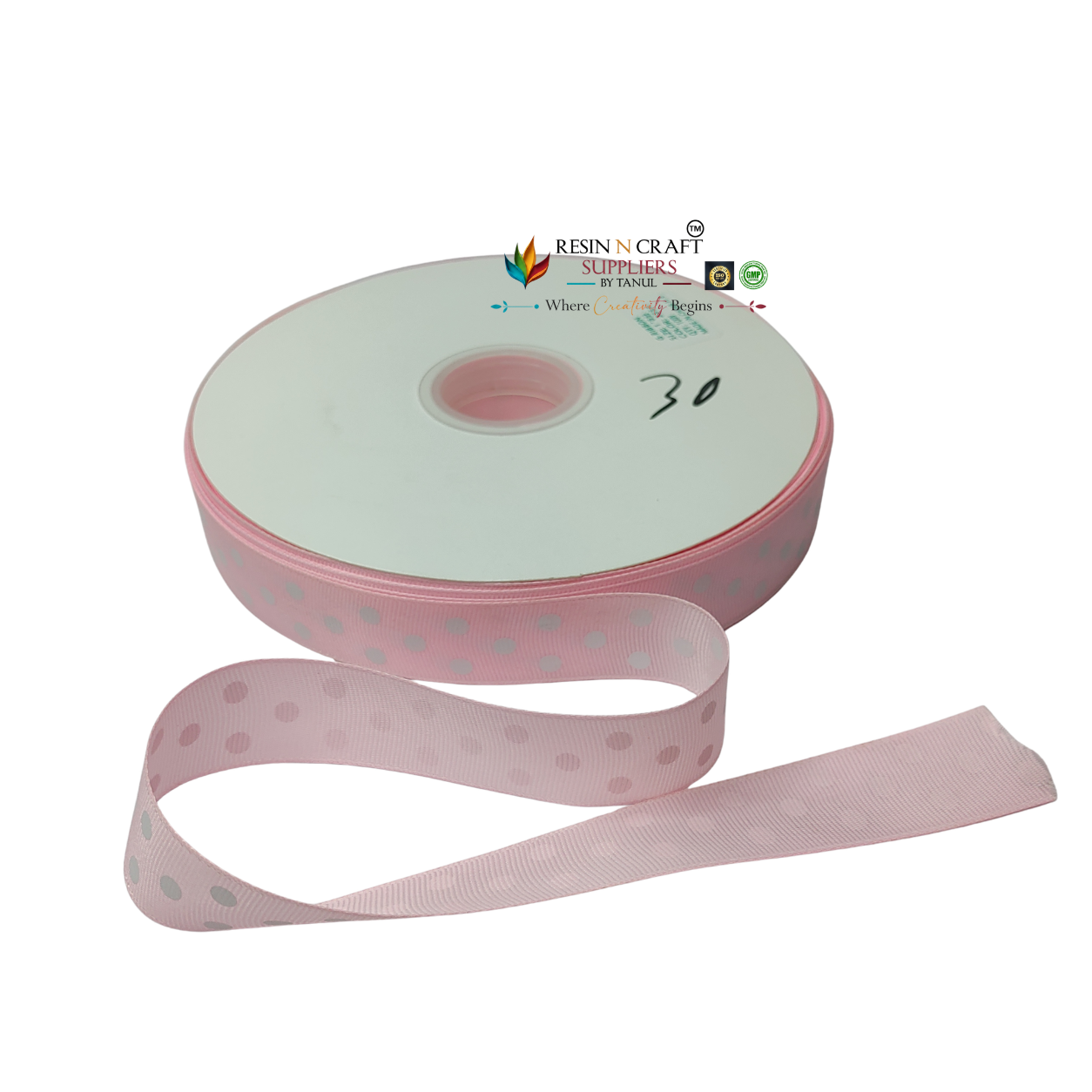 Baby Pink Polka Dot Grosgrain Ribbon Roll – 90 Meter (3 CM Width)