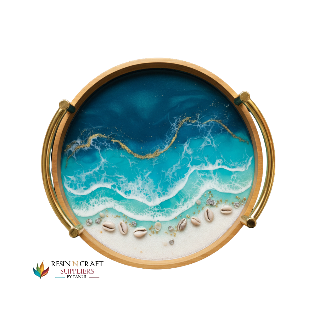 Round Wooden Tray With Golden Handles