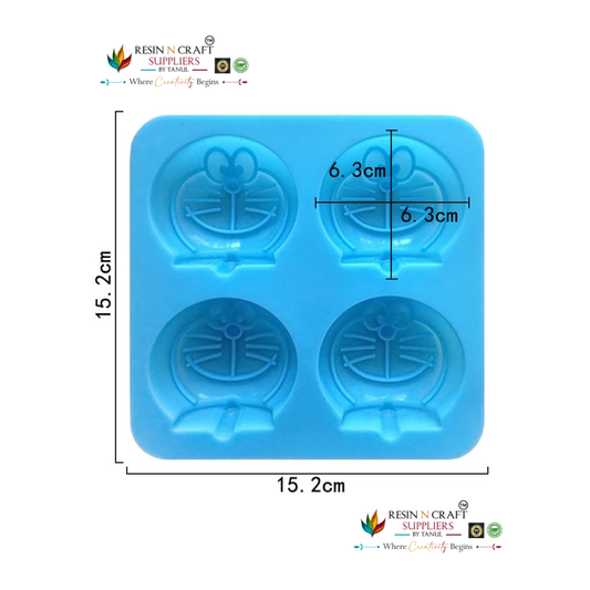 4 Cavity Doraemon Anime Character Face Mould for DIY Concrete Art, Resin Crafts, Soap Making & Cake Making Silicone Mould (RSM1435M)